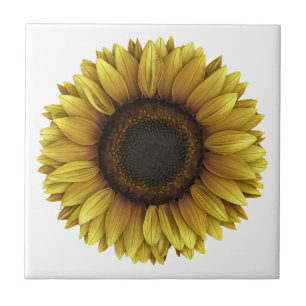 Vivid Sunflower Botanical Art Design Tile