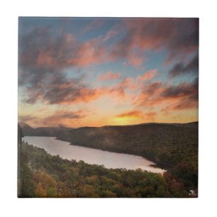 Vivid Sunrise Over Lake Of The Clouds In Autumn Tile