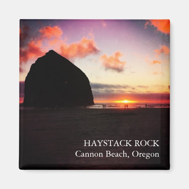 Vivid Sunset Haystack Rock Oregon 2 inch Magnet (Front)