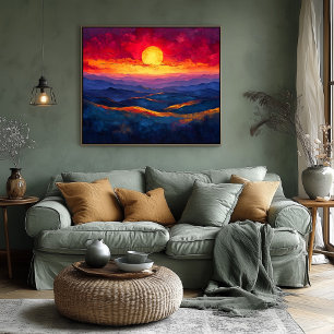 Vivid Sunset Over Mountain Range – Abstract Scene Poster