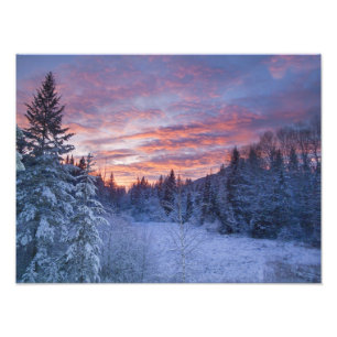 Vivid sunset paints the sky above wintery photo print