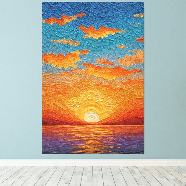 Vivid Sunset Reflections Over Water Abstract Wall  Canvas Print (Insitu(Wood Floor))