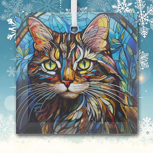 Vivid Tabby Cat Stained Glass Tree Decoration (Creator Uploaded)