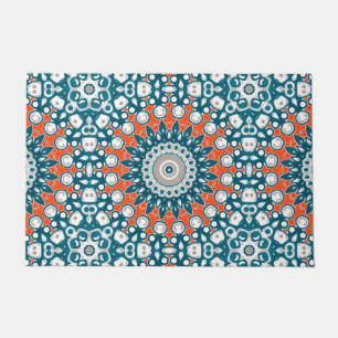 Vivid Teal and Coral Mandala Doormat