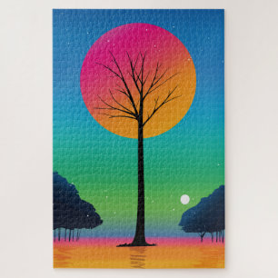 Vivid Tree Beneath a Cosmic Rainbow Sky Jigsaw Puzzle