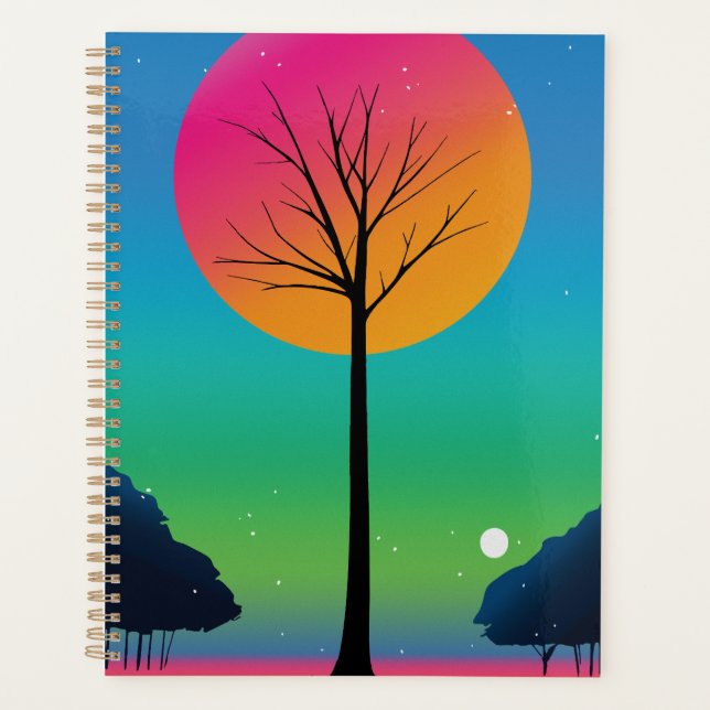 Vivid Tree Beneath a Cosmic Rainbow Sky Planner (Front)