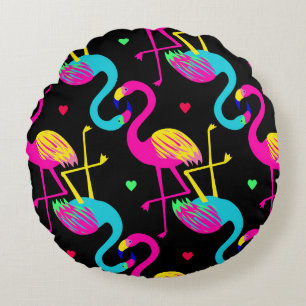Vivid tropical, exotic hawaiian seamless pattern w round cushion