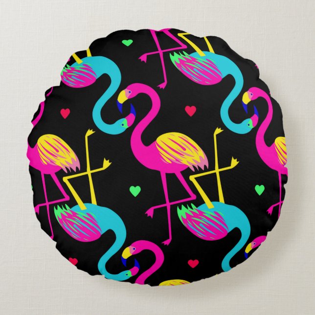 Vivid tropical, exotic hawaiian seamless pattern w round cushion (Front)
