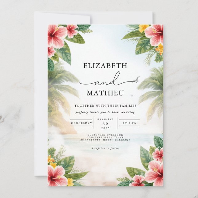 Vivid Tropical Floral Arch Wedding Invitation (Front)