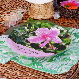 Vivid Tropical Pink Hibiscus Personalised Paper Plate