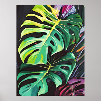Vivid Tropics Monstera Leaves Artprint Poster