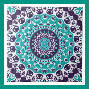 Vivid Turquoise and Plum Mandala Pattern Tile