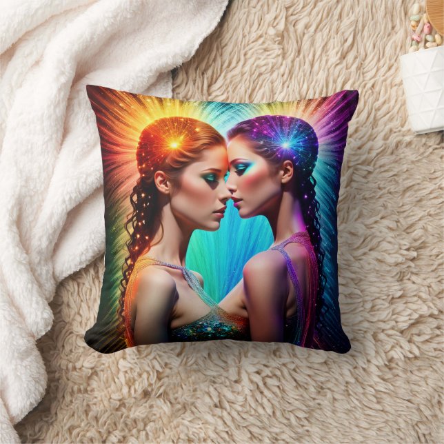 Vivid Twin Portrait With Dramatic Lighting Cushion (Blanket)