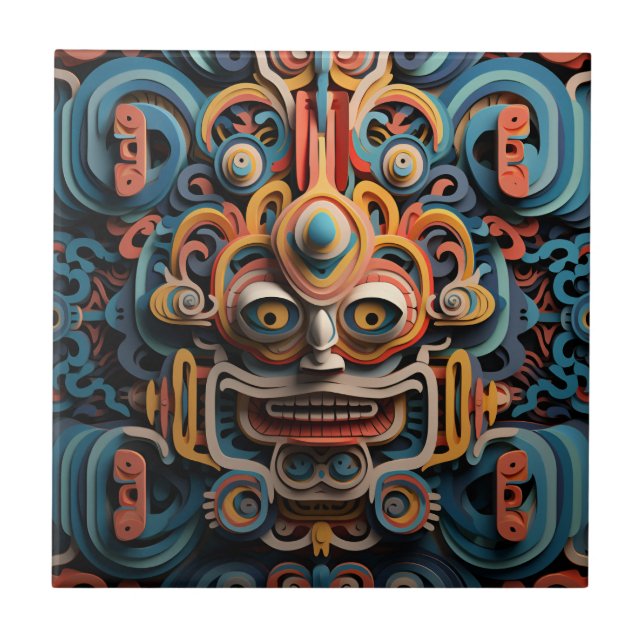 Vivid Vibrant Tribal 3D Paper Art style pattern  Tile (Front)