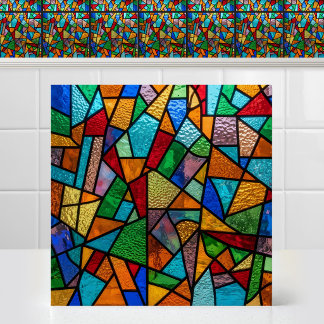 Vivid Vintage Abstract Block Stained Glass Pattern Tile