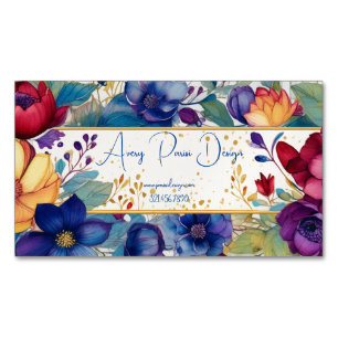 Vivid Vintage Watercolor Floral Magnetic Business Card