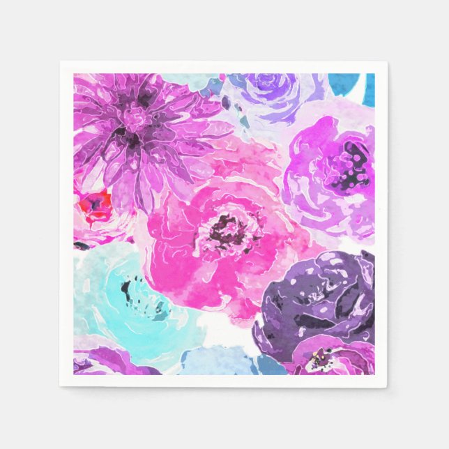 Vivid Violet Bold Floral Flowers Pink Purple Chic Napkin (Front)