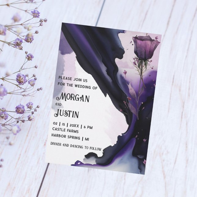 Vivid Violet Rose Watercolor Wedding Invitations (Creator Uploaded)