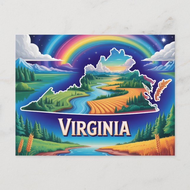 Vivid Virginia Conceptual Map Art Postcard (Front)