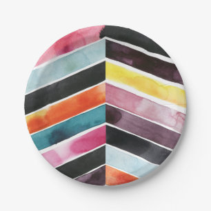 Vivid Watercolor Chevron I Paper Plate