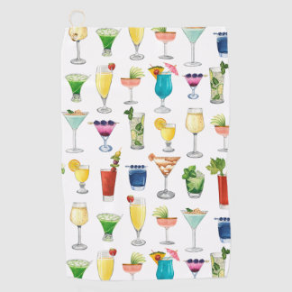 Vivid Watercolor Cocktail Pattern Tote Bag Golf Towel