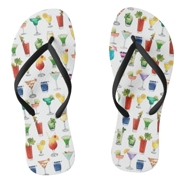 Vivid Watercolor Cocktail Pattern Tote Bag Jandals (Footbed)