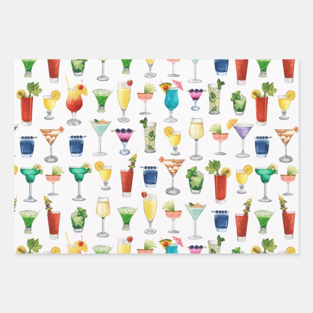 Vivid Watercolor Cocktail Pattern Tote Bag Wrapping Paper Sheet (Front)