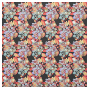 Vivid Watercolor Floral Fabric on Black