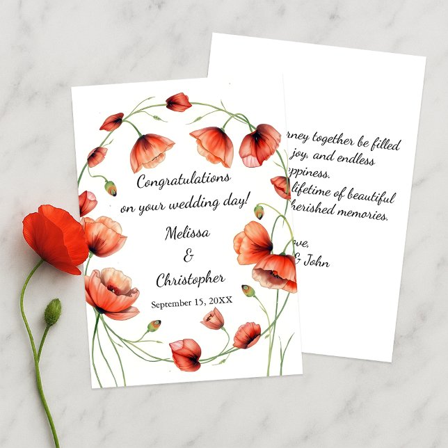 Vivid Watercolor Poppies Wedding Congratulations Card (Creator Uploaded)