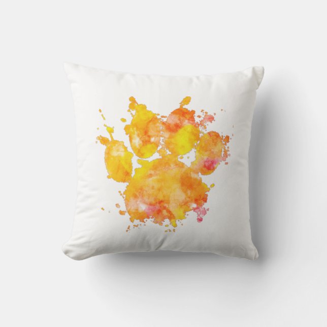 Vivid Watercolor Splash Dog Paw Print Cushion (Front)