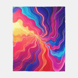 Vivid Waves: Abstract Neon Energy Flow Art Fleece Blanket