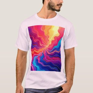 Vivid Waves: Abstract Neon Energy Flow Art T-Shirt