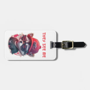 Vivid winking racoon with glasses luggage tag