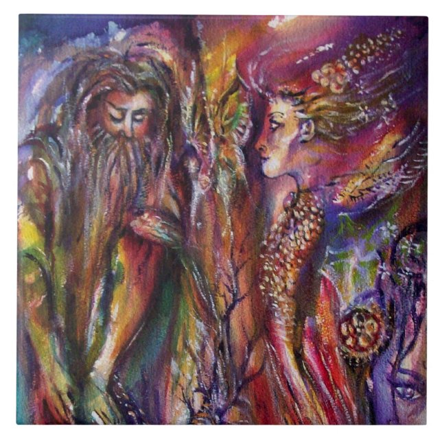 VIVIEN AND MERLIN Arthurian Legend Watercolor Tile (Front)