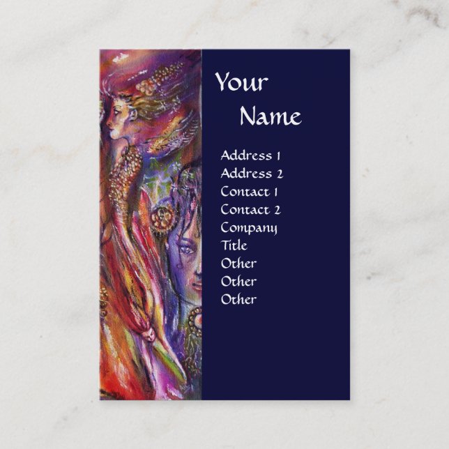 VIVIEN AND MERLIN Pink Purple Blue Fantasy Business Card (Front)