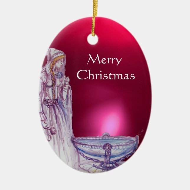 VIVIEN /LADY OF THE LAKE Pink Blue Gemstone Ceramic Tree Decoration (Front)