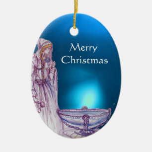 VIVIEN /LADY OF THE LAKE  Red Blue Gemstone Ceramic Tree Decoration