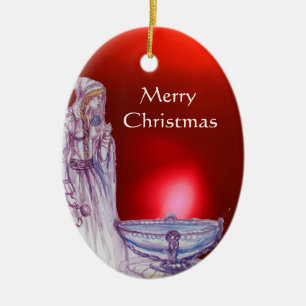 VIVIEN /LADY OF THE LAKE  Red Purple Gemstone Ceramic Tree Decoration