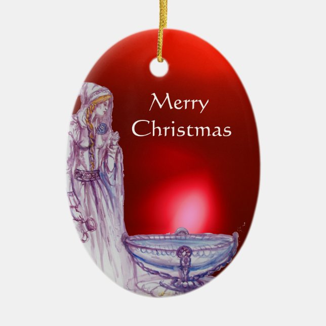 VIVIEN /LADY OF THE LAKE  Red Purple Gemstone Ceramic Tree Decoration (Front)
