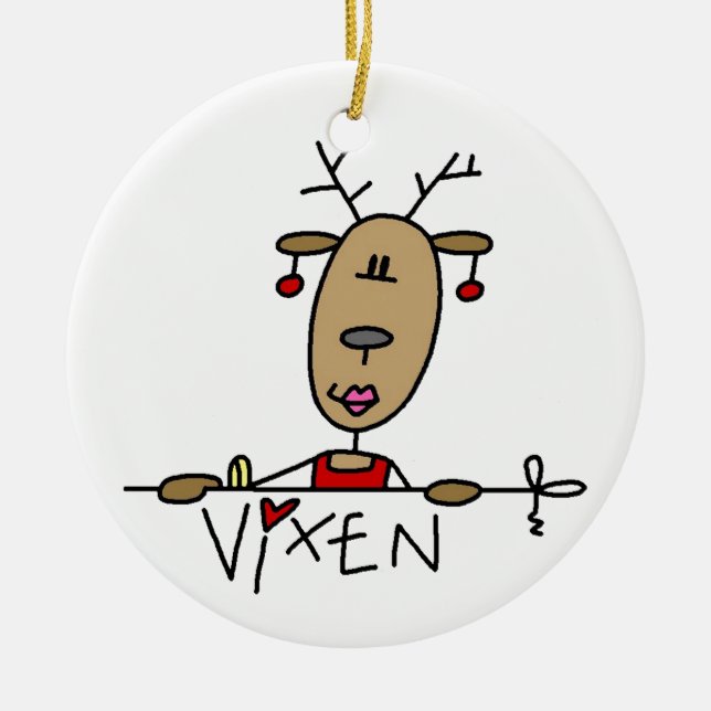 Vixen Reindeer Christmas Tshirts and Gifts Ceramic Tree Decoration (Front)