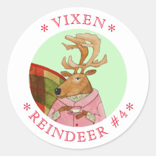 VIXEN REINDEER Large Round Stickers