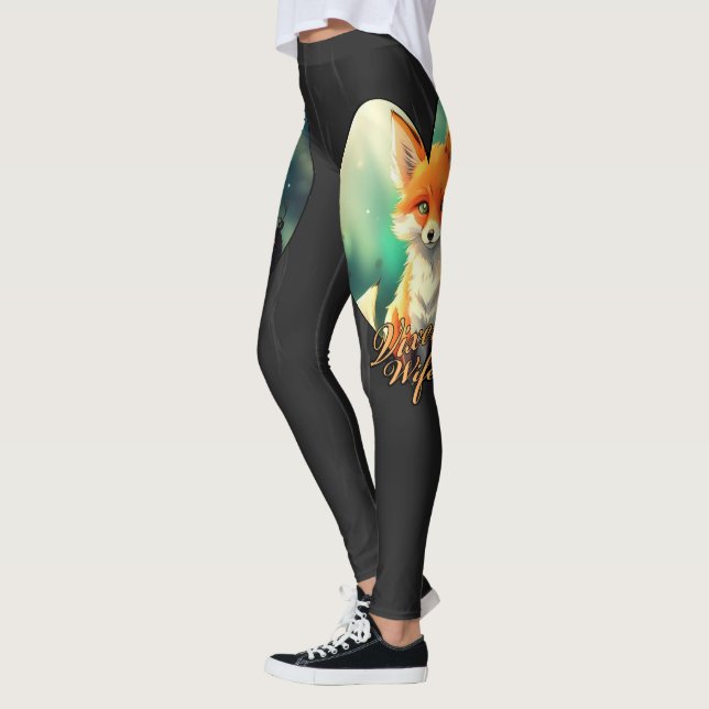 Vixen Wife cute fox with stag silhouette Leggings (Left)