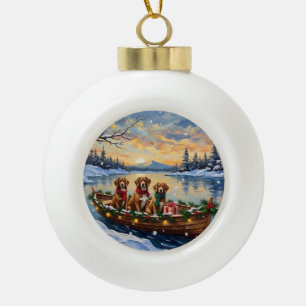 Vizsla Christmas Boat Holiday Ceramic Ball Christmas Ornament