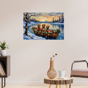 Vizsla Christmas Boat Holiday Poster