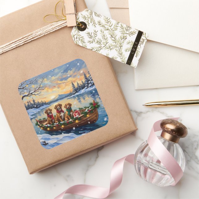 Vizsla Christmas Boat Holiday Square Sticker (Gifting)