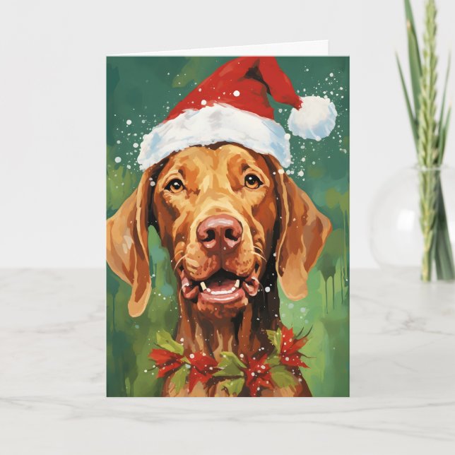 Vizsla Christmas brush painting artwork Card (Front)