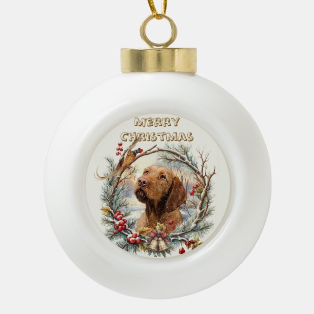 Vizsla Christmas  Ceramic Ball Christmas Ornament (Front)