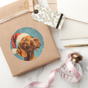 Vizsla Christmas Classic Round Sticker