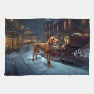 Vizsla Christmas Festive Season  Tea Towel