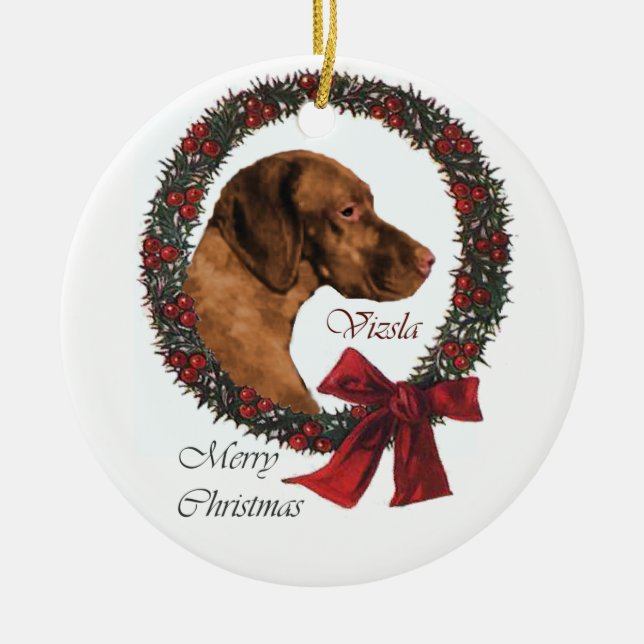 Vizsla Christmas Gifts Ceramic Tree Decoration (Front)